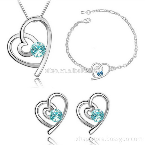 New product double heart bracelet earrings jewelry set